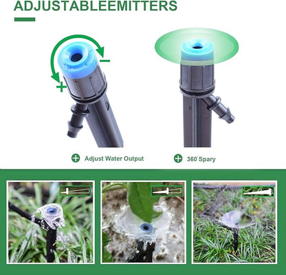 MIXC 100PCS Drip Emitters Fan Shape with Stake Water Flow Adjustable for 1/4 inch Irrigation Tube Hose, 360 Degree Sprayer Perfect for Irrigation System Watering Kits for Garden Patio Lawn Flower Bed