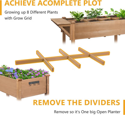 Raised Garden Bed with Lockable Wheels Mobile Elevated Wood Planter,Storage Shelf, Protective Liner,55.5x24x32in (Brown)