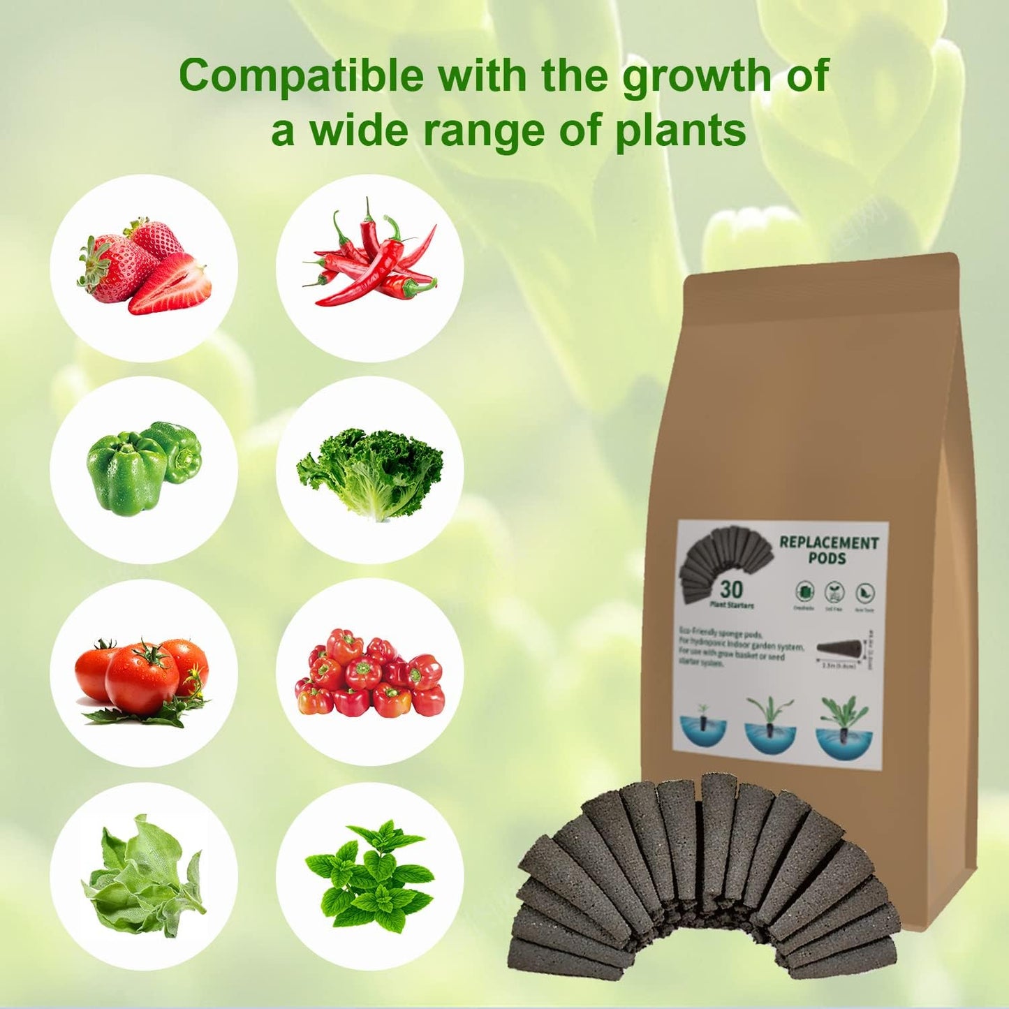 Grow Sponges, Starter Pods Compatible with Aero Garden,Refill Pods for Hydroponic Growing System (30pcs Sponges)