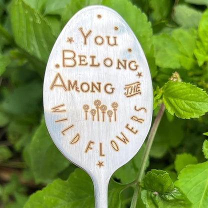 Garden Plant Marker Friendship Gift for Women Gardeners, Plant Stake Label Sign Tag Gardening Gifts for Woman Plant Lovers, Metal Garden Decoration (Among Flowers)