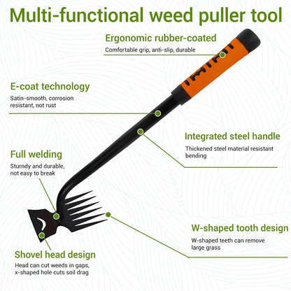 Weed Puller Tool-3-Piece Weed Pulling Tools, Manganese Steel 6-Teeth Multi-Purpose Gardening Manual Weeding Tools for Yard and Garden（HT3077B）