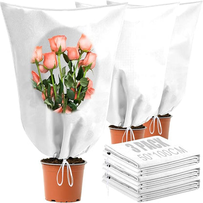 3 Pack Plant Covers Freeze Protection, 19.6" x 39.3" Frost Covers for Outdoor Plants with Drawstring, Plant Covers for Winter Tree Covers Freeze Protection, Winter Cold Weather Shrubs Jacket