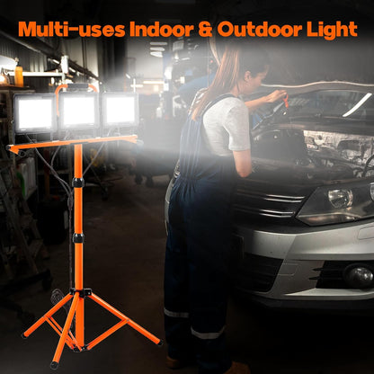 21000 Lumen Work Lights with Stand, 3 Adjustable Head LED Work Light, with Adjustable and Foldable Tripod Stand, Waterproof Lamp with Individual Switch with 6500 Kelvin Color Temperature