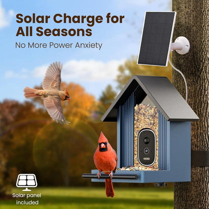 Metal Smart Bird Feeder with Camera, 2.5K UHD Bird Camera AI Identifies 11,000+ Bird's Species, Real-time Bird's Videos & Pictures, Solar Powered Wireless Outdoor, Ideal Gift