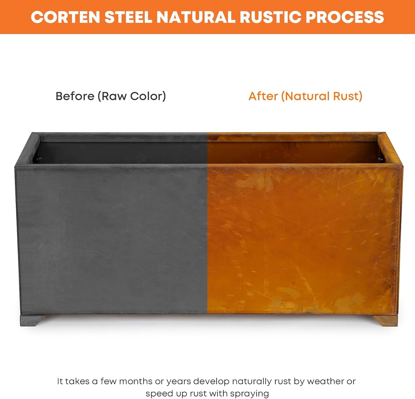 Stanbroil Corten Steel Large Planter Box - 38 x14 x16 Inch Rustic Metal Rectangular Planter Box for Patio, Porch, Garden, Commercial Décor,