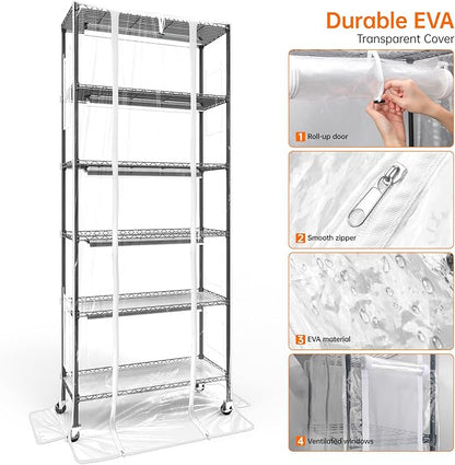 Bstrip Indoor Greenhouse with Grow Light, DIY Plant Shelf with Cover, 6 Tier Plant Stand, 5 Pack 150W Full Spectrum Grow Lights with 3 Color Mode For Indoor Plants, Seed Starting, 29.5"L×13.8"W×71"H