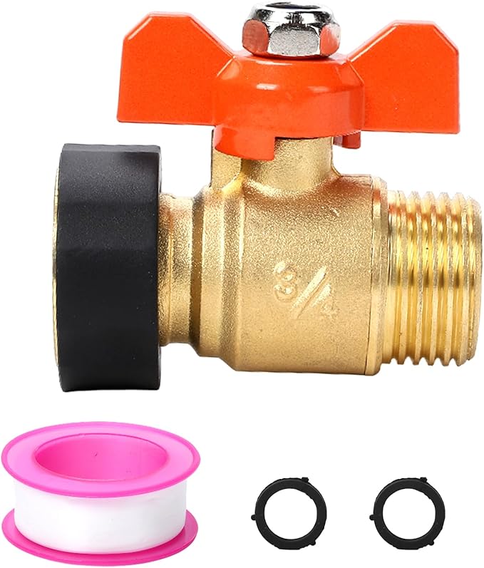 Garden Hose Brass Shut Off Valve Full Flow, No Restricted-Flow Water Shut-Off Connector, 3/4" GHT x 3/4" GHT Garden Hose Full Port Ball Valve Adapter