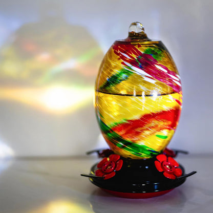 Muse Garden Hummingbird Feeders for Outdoors Hanging, Blown Glass Feeder - Gifts for Mom, Garden Backyard Decor, Unique Idea Women Mothers Day, 27OZ, Ribbon