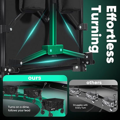 Collapsible Wagon Cart with Big All-Terrain Beach Wheels, Foldable Heavy Duty Wagons with Cup Holders, Utility Carts for Camping, Garden, Outdoor, Grocery, Sports. Black