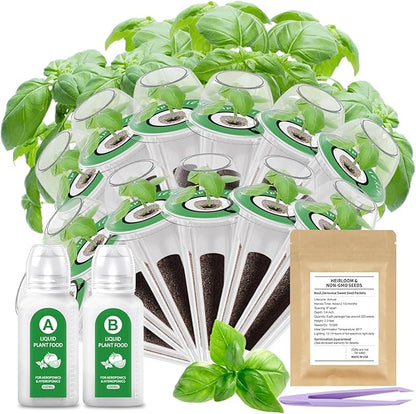 12 Pods Gourmet Herb Seed Kit Compatible with All Hydroponics, Hydroponic Growing Kit with Nutrient Solution, Seeds & Grow Sponges – Indoor Garden for Fresh Herbs & Vegetables (Nutrient & Basil)