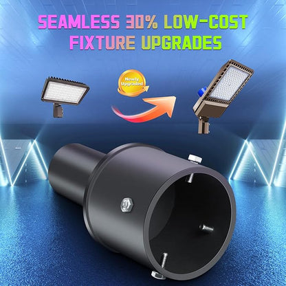 4" Round Mounting Bracket Pole Arm for LED Parking Lot Light with 2-3/8", Solid Heavy Duty Mount Accessories Rustproof Vertical Top Mount Tenon Adapter for Slip Fitter Street Shoebox Lights