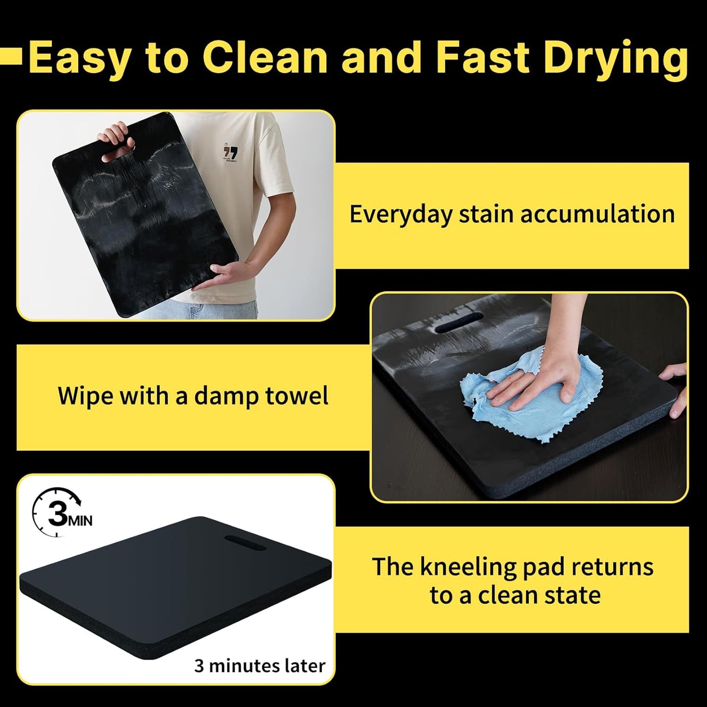 MELOTOUGH Kneeling Pad for Work Portable 1.1" Thick NBR Foam Kneeling Pads for Mechanics, Plumbers, Electricians & Gardening (Black)