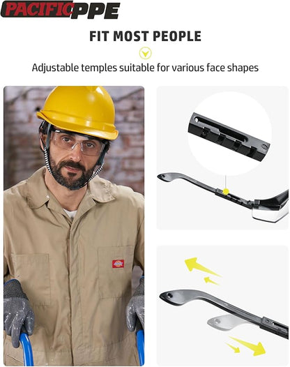 PACIFIC PPE 2 Pack Safety Glasses for Men and Women, ANSI Z87 Anti-fog Eyewear with Scratch Resistant Clear Wraparound Lenses, Adjustable Lab Goggles, UV Protection