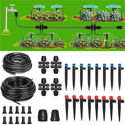 82Ft(25m) Quick-Connect Drip Irrigation System kit,Automatic Garden Irrigation System for Lawn Garden Greenhouse Automatic Irrigation Equipment,1/2 "with 1/4" Irrigation Pipe and Drip Irrigator