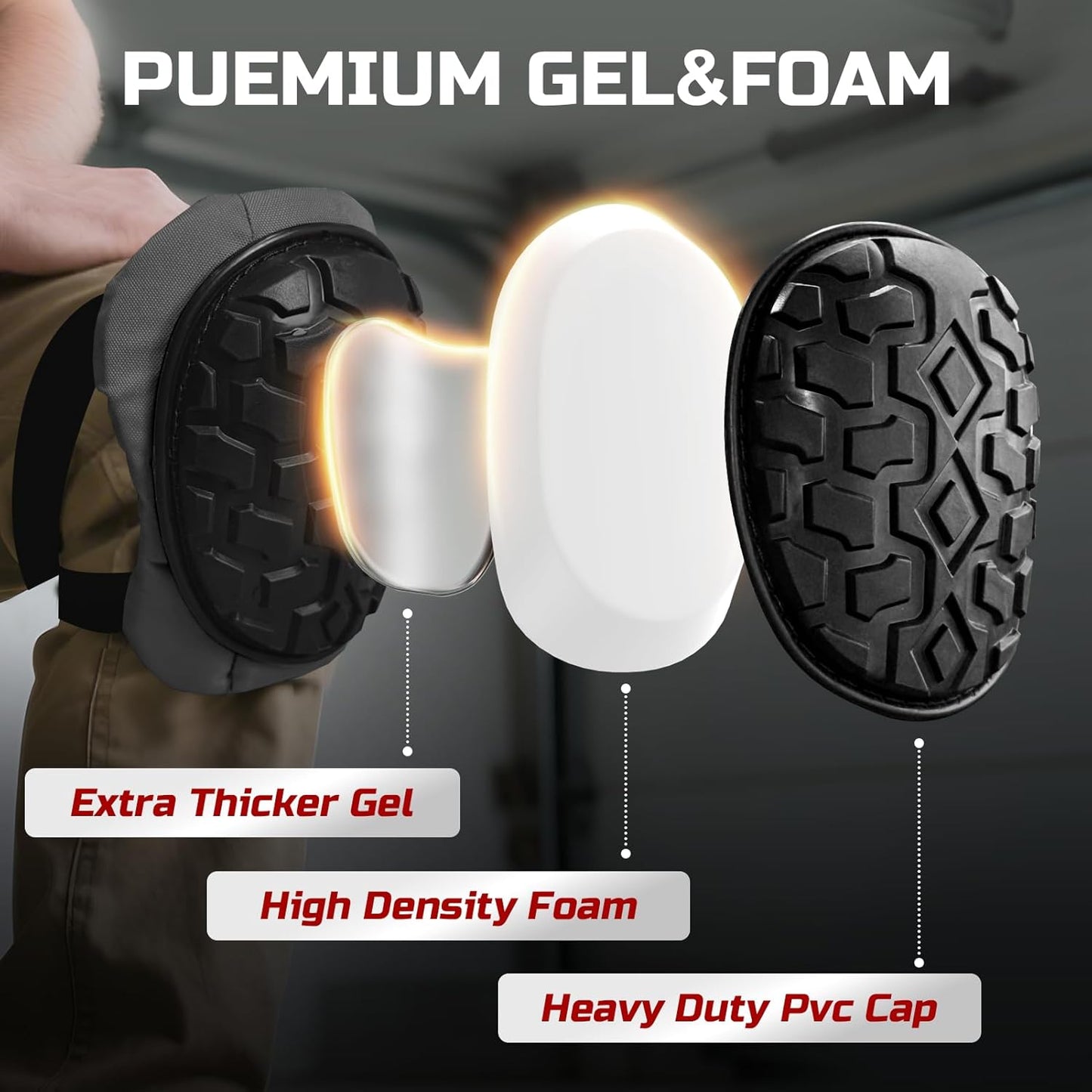 Professional Knee Pads for Work Construction with Heavy Duty Cap Foam Padding Gel Cushion Knee Pads for Men, Comfortable Adjustable Strong Strap, Military Grade Rivet for Flooring Gardening, Grey