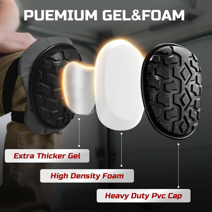 Professional Knee Pads for Work Construction with Heavy Duty Cap Foam Padding Gel Cushion Knee Pads for Men, Comfortable Adjustable Strong Strap, Military Grade Rivet for Flooring Gardening, Grey