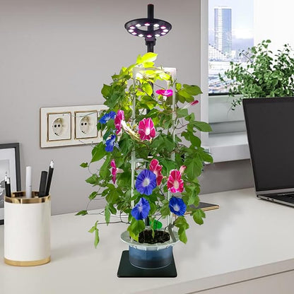 Indoor Plant Hydroponics Growing System Tower Kit with Grow light,Herb Vegetable Indoor Gardening System with Standing Floor Tall LED Grow Lights,Height Adjustable with Stand,Timer,Trellis