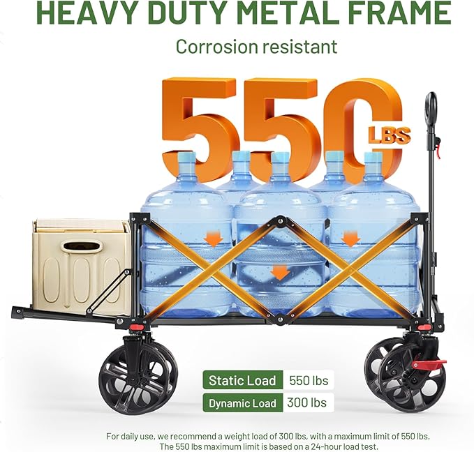 Timber Ridge 47" L Collapsible Wagon with Tailgate & Brake, 300lbs Heavy Duty Beach Wagon with All-Terrain Big Wheels, 250L Foldable Utility Cart for Sand Camping Sports Shopping, Green