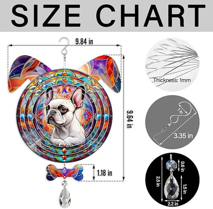 French Bulldog Dog Ears Wind Spinner, French Bulldog Wind Spinner Hanging for Yard and Garden
