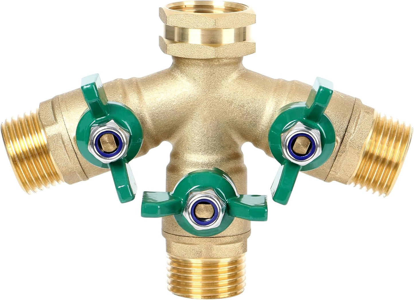 STYDDI Full Flow 3-Way Garden Hose Splitter, Solid Brass High Volume 3 Way Hose Splitter Valve with Metal Handle, Heavy Duty High Flow Spigot Splitter with Shut off Valve, 3/4 Inch Garden Tap Splitter