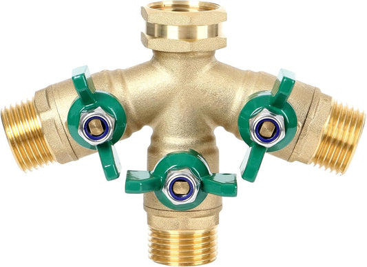 STYDDI Full Flow 3-Way Garden Hose Splitter, Solid Brass High Volume 3 Way Hose Splitter Valve with Metal Handle, Heavy Duty High Flow Spigot Splitter with Shut off Valve, 3/4 Inch Garden Tap Splitter
