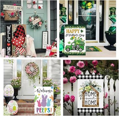 Doncida Seasonal Garden Flags Set of 12 Double Sided Double Stitching 12x18 Inch, Fall Halloween Christmas Yard Flags for Outside Decor, Includes Free Anti-Wind Clip and Stopper