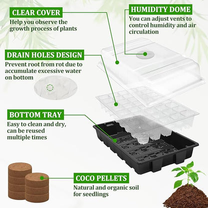 Halatool 2 Pack Seed Starter Trays with 80 Pcs Coco Pellets, Greenhouse Indoor Seed Germination System for Herbs Vegetables Flowers, Seed Starter Kit