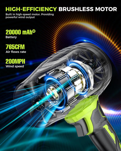 Leaf Blower Cordless with Battery and Charger,800,000 RPM,Extended Nozzle,Lightweight Handheld Design,Blower for Patio Cleaning,car Blowing Water,Blowing Leaves and Dust (Emerald Green