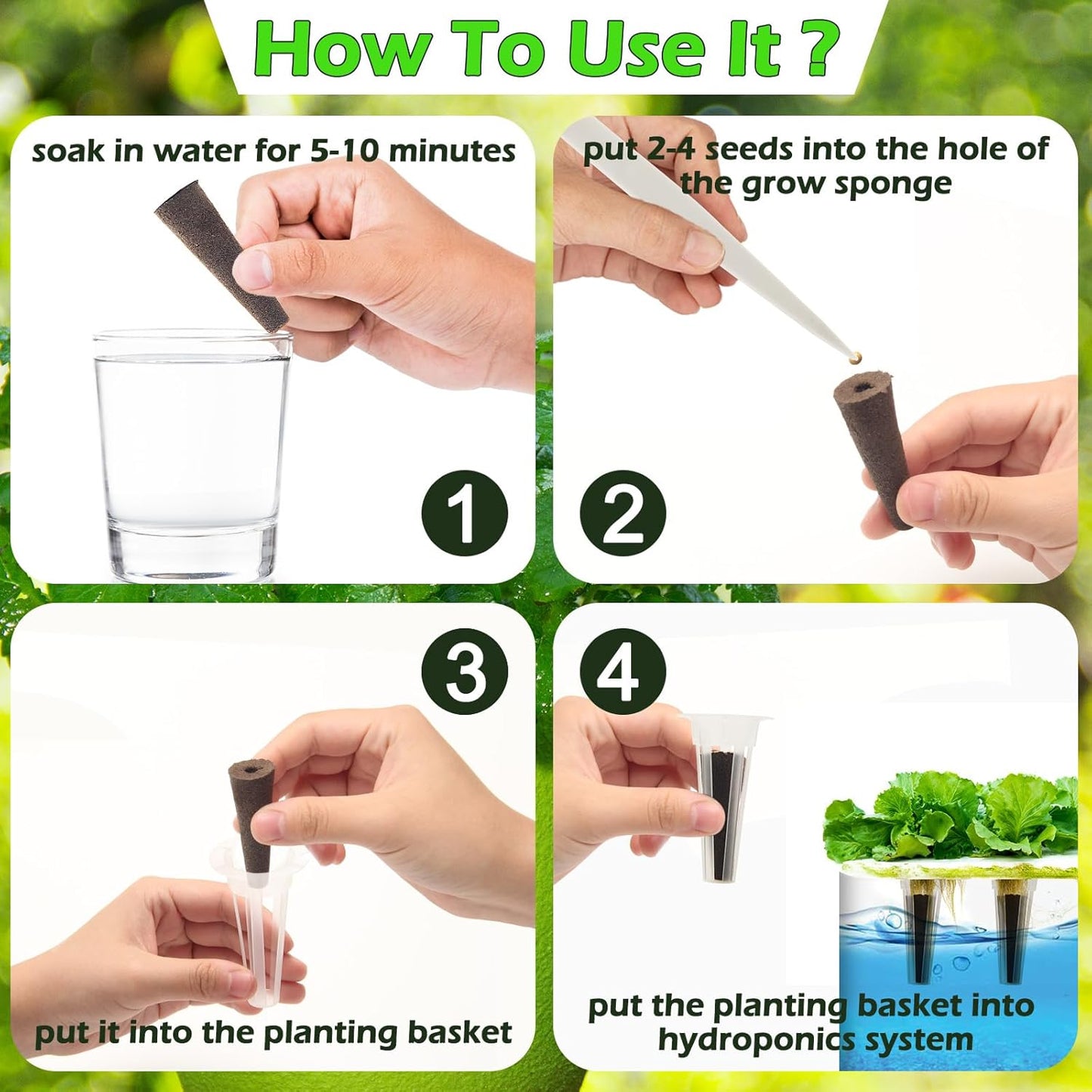 150P Grow Sponges for Hydroponics, Windspeed Grow Anything Seed Pod kit Include 50 Grow Sponges, 24 Grow Baskets, 24 Grow Domes, 50 Pod Labels, 2 Tweezers