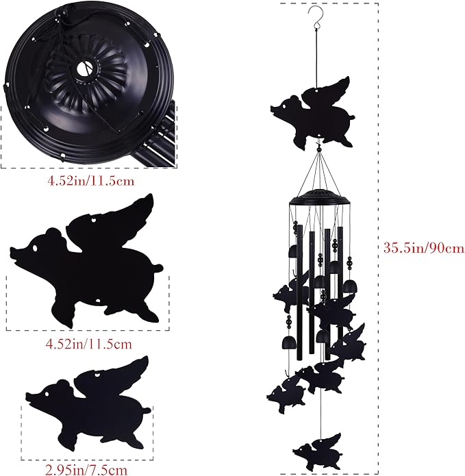 Flying Pigs Wind Chimes Outdoor, Memorial Wind Chimes, Mobile Music Wind Catcher, Fly Pig Wind Chime for Home, Tree, Yard, Patio, Garden Decoration, Festival Gifts for Mom, Xmas Gifts for Pig Lovers