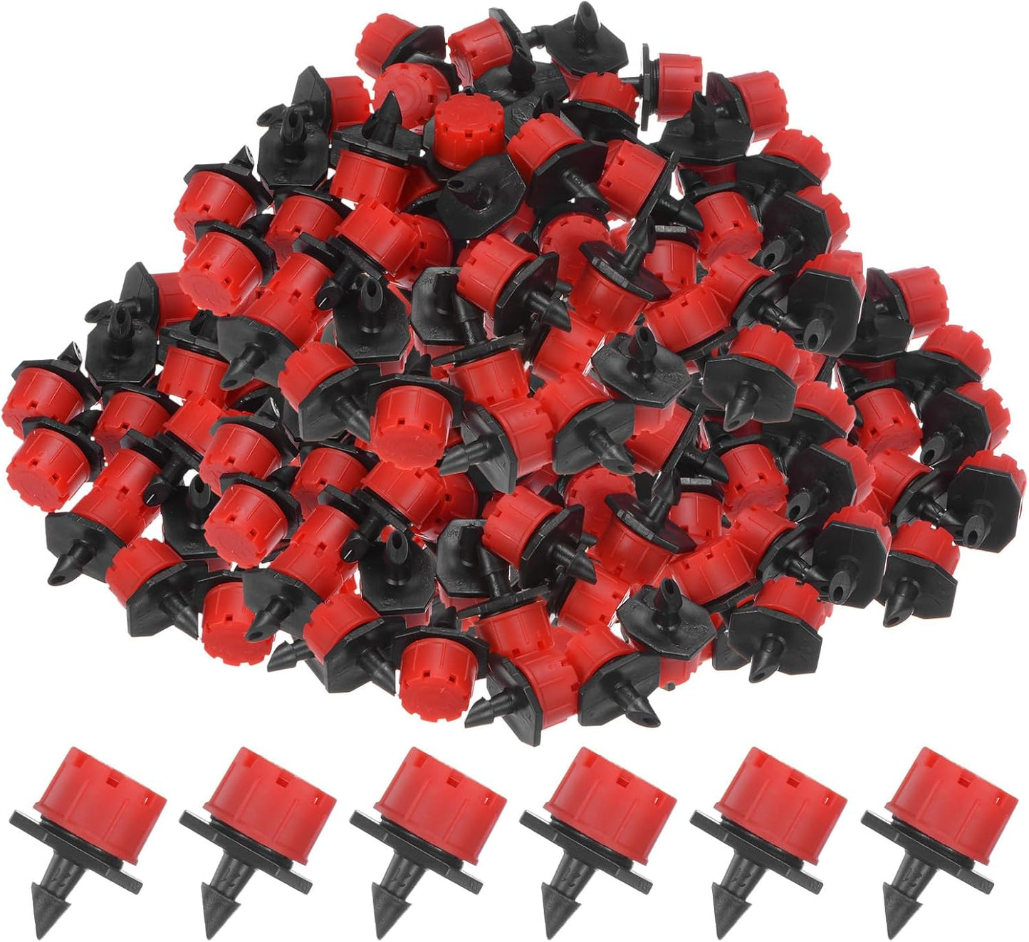 400-Pack 360 Degree Adjustable Irrigation Dripper, 1/4 Inch Barbed Emitter Drip Sprinklers for Garden/Greenhouse/Flower Bed/Watering System, Anti-Clogging Emitters [Red]