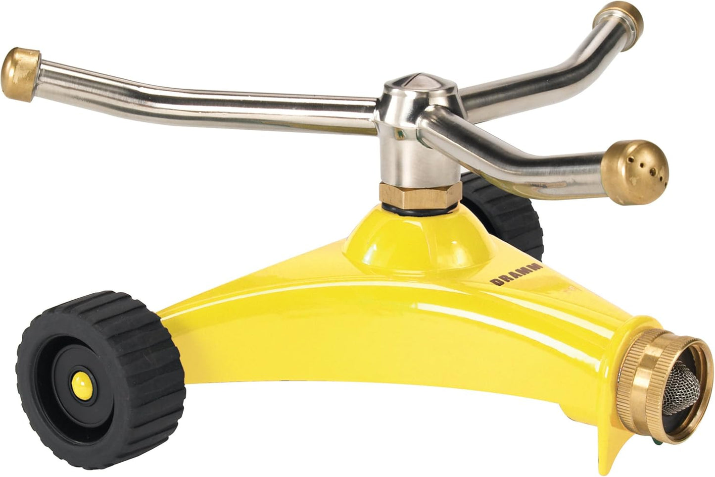 Dramm 15053 ColorStorm Premium 3-Arm Whirling Sprinkler with Heavy-Duty Metal Wheeled Base, Yellow