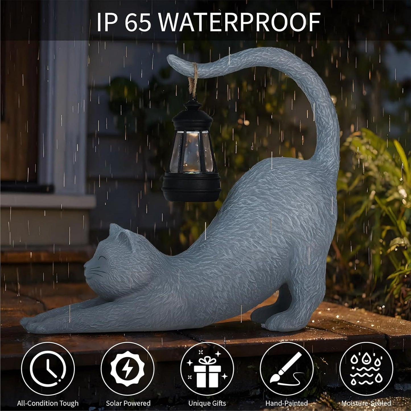 Solar Garden Statues Cat Figurine, Solar Yard Decorations Lawn Ornaments Yard Art Porch Patio Balcony, Cute Housewarming Gifts and Cute Birthday Gifts for Women Mom Grandma