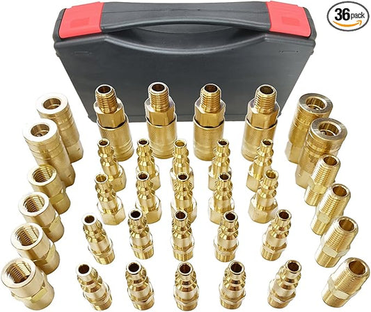 1/4" Air Hose Fittings, 36 pcs Quick Connect Air Compressor Accessories Kit, Air Compressor Fittings with A Sturdy Storage Case, 300 PSI