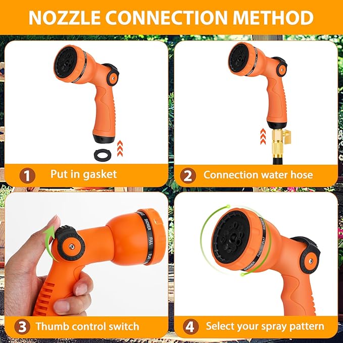 Water Hose Spray Nozzle - Garden Hose Nozzle with 10 Spray Patterns.Thumb Switch Design for Easy Water Flow Control, Upgraded Hose Sprayer Nozzle for Watering Plants,Lawn,Pet Bathing and Cleaning