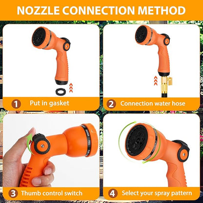 Water Hose Spray Nozzle - Garden Hose Nozzle with 10 Spray Patterns.Thumb Switch Design for Easy Water Flow Control, Upgraded Hose Sprayer Nozzle for Watering Plants,Lawn,Pet Bathing and Cleaning