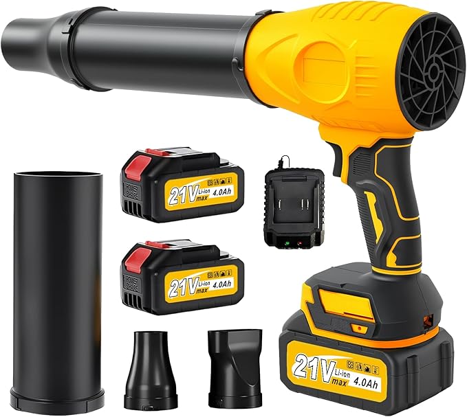 ALSO GO Leaf Blower Cordless with 21V Battery and Charger, Portable Lightweight Handheld Design, 500,000RPM Turbo Jet Blower with 3 Nozzles for Patio Cleaning, Lawn Care, Leaves and Dust