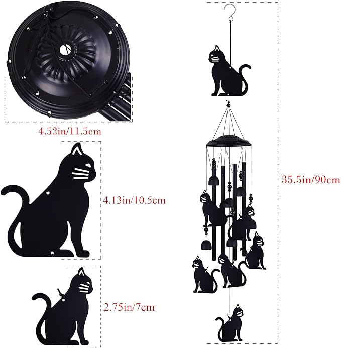 Cats Wind Chimes Outdoor, Memorial Wind Chimes, Mobile Cats Bells, Music Wind Catcher, Cat Wind Chime for Home, Tree, Yard, Patio, Garden Decoration, Festival Gifts for Mom, Xmas Gifts for Cat Lovers