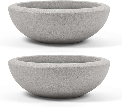 ARBORA 26" Santorini Bowl 2-Pack with Stone Blend Concrete Gray Finish - Polyresin Indoor and Outdoor Planters, Durable, Weatherproof, Lightweight, Large Plant Pots for Patio, Garden, Deck, Entryway