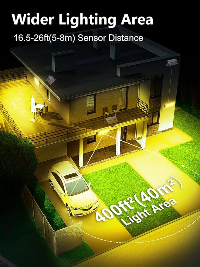400LED Solar Lights Outdoor,IP67 Waterproof Solar Flood Lights,3 Modes & Remote Control Motion Sensor Outdoor Light for Garden, Garage, Patio, Pathway (Warm Yellow 1 Pack)