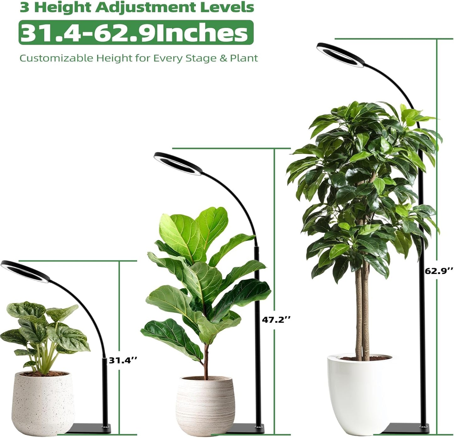 PRONORO Grow Light for Indoor Plants,Full Spectrum LED Grow Light,Standing Grow Light for Large Plants,Auto ON/Off Timer,6 Dimmable Levels,3 Spectrum Lighting Modes,Height Adjustable,20W