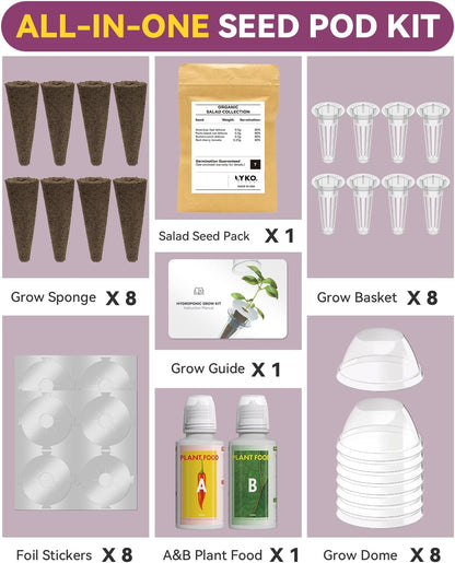 Salad Seed Pod Kits for AeroGarden, 8-Pods iDOO Hydroponics Growing System Herb Garden, Including American Fast Lettuce, Buttercrunch Lettuce, Red Cherry Tomato, 400+ Seeds