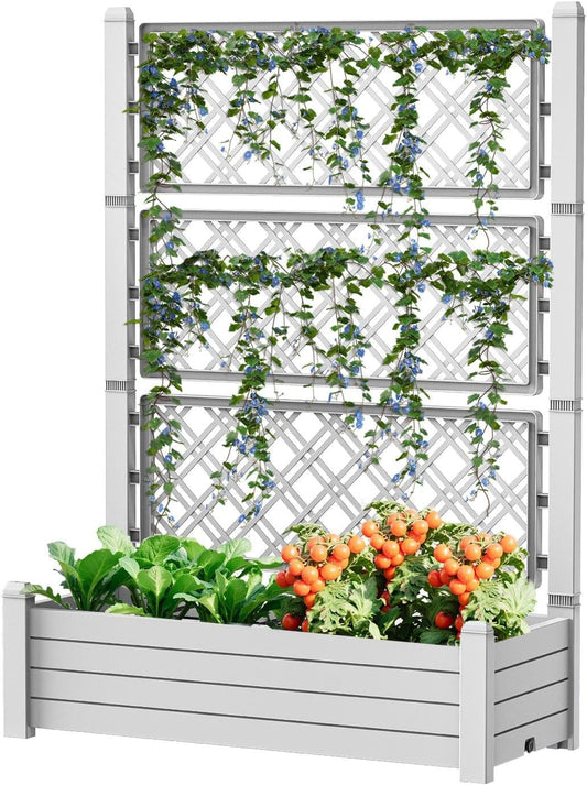 Elevated Raised Garden Bed,Outdoor Large Resin Patio Planter Box Stand Divisible with Drain Plug,Water Monitor for Plants Vegetables Flowers Fruits(Ashen)