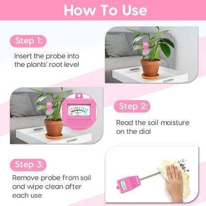 Soil Moisture Meter, Soil Tester Plant Moisture Meter for House Plants, Plant Water Meter Hydrometer Plant Sensor for Indoor Plant Care, No Battery Needed (Pink)