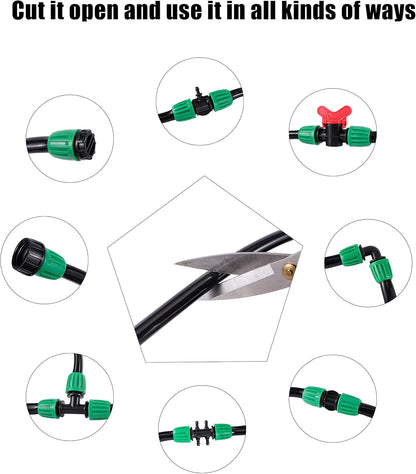 52 FT 1/2”PVC Garden Irrigation Tubing Hose（OD:16mm,ID:12mm),1/2 inch Drip Irrigation Tubing Main Line Hose Tube with Drip Irrigation Fitting Connector for Garden Watering Drip Irrigation System