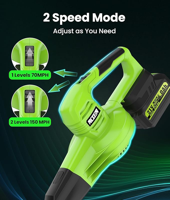21V Lightweight Leaf Blower Cordless with Battery and Charger 2 x 4.0Ah Powerful 2-Speed Electric Blowers for Lawn Care, Blowing Leaves, Patio, House, Depot (Green)