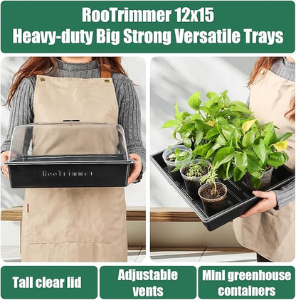 Leak-Proof Seed Starter Trays with 4" Humidity Dome & Drip Tray - 5-Pack Heavy-Duty Plastic Propagation Kit for Herbs, Microgreens, Indoor Gardening, Durable Reusable Plant Growing Trays