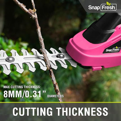 SnapFresh Cordless Grass Shears, 2-in-1 Handheld Hedge Trimmer, 7.2V Electric Grass Trimmer, Lightweight & Portable Hedge Shear with Charger, Shrubbery Trimmer for Garden Yard Lawn(Pink)
