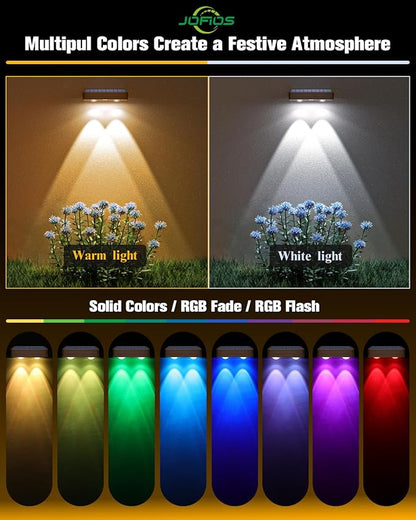 Solar Fence Lights 8 Pack Brown, 50 Lumens Outdoor Fence Lights Solar Powered with 12 Modes RGB Color Glow, LED Deck Lighting Outdoor Waterproof IP65, Backyard, Deck, Porch, Railing, Pool, Wall