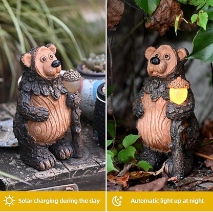 Bear Garden Figurines Outdoor Decor Solar Statue with LED Lights for Patio Lawn Yard Art Decoration Housewarming Garden Gift